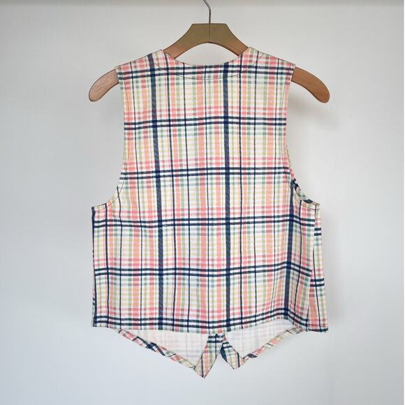 Vintage 90's Pastel Plaid Cotton Vest / Sz M / Button Up Grunge Punk Retro - Picture 2 of 9